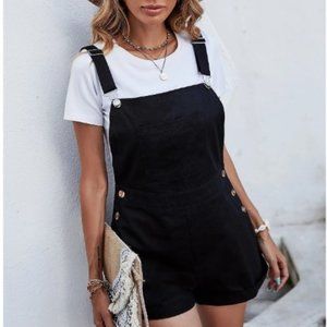 Solid Buttoned Overall Romper